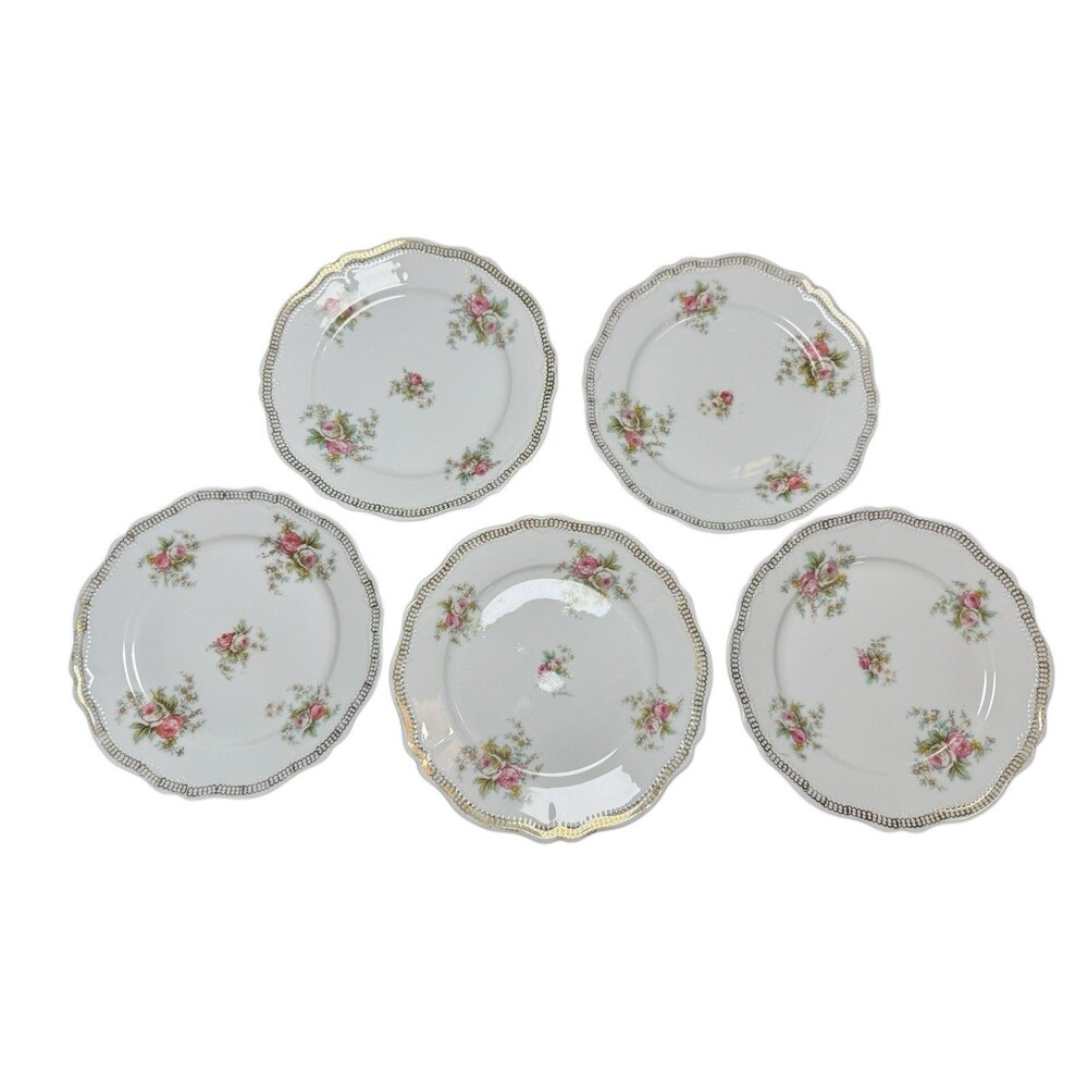 Vintage O&EG ROYAL AUSTRIA Salad Bread Plates Pink Roses Set of 5